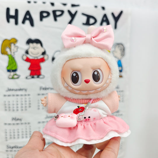 Labubu Doll Spring Outfit Set with Straw Hat & Accessories for 17cm Vinyl Doll