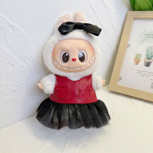Macaron Labubu Doll Clothes First and Second Generation Keychain Labubu Replacement Red Leather Gauze Skirt Bag Necklace