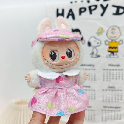 Labubu Doll Outfit - Sweetheart Strawberry Chef & Colorful Skirt for 15-17cm Pendant