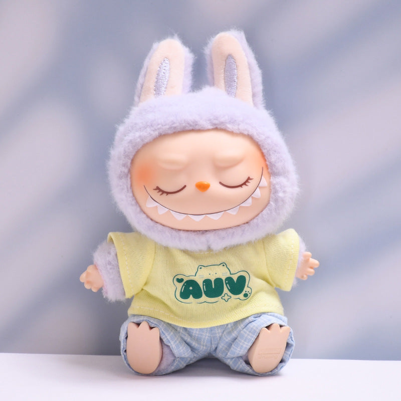 Only clothes] the first and second generation of cloth pendant plaid suspenders suit vinyl Labubu baby clothes