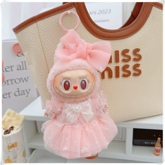 Labubu Doll Princess Skirt Outfit for 17cm Vinyl Doll - White Lace & Pink Cake