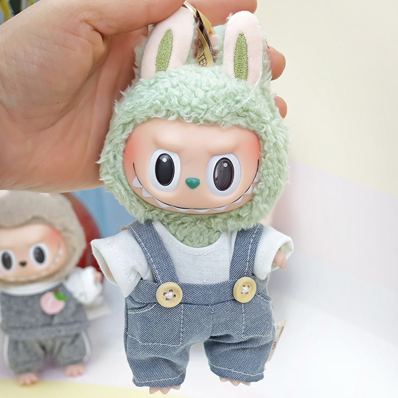 Suspender pants suit suitable for cloth cloth clothes to replace 15cm blind box series labubu vinyl baby clothes.