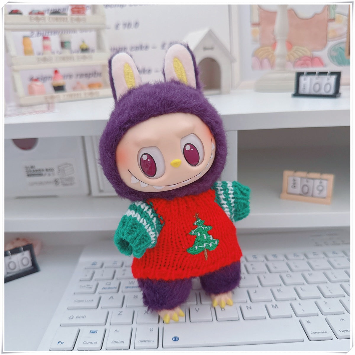 Labubu Doll Christmas Outfit - Snowflake & Gingerbread Man Sweater with Knitted Hat