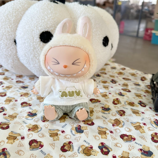 Vinyl Macaron Labu Cloth Clothes Two-generation LABUBU for Casual Plaid Two-piece Spring New Cute
