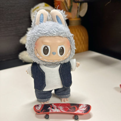 Accessories Only] 17CM Blind Box Rab Cloth Doll Clothes Fashion Denim Vest Keychain LABUBU Scooter