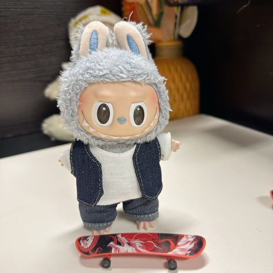 Accessories Only] 17CM Blind Box Rab Cloth Doll Clothes Fashion Denim Vest Keychain LABUBU Scooter