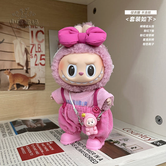 17cm Labubu Lychee Berry Doll Clothes First and Second Generation Labubu Clothes Vinyl Doll Pink Replacement