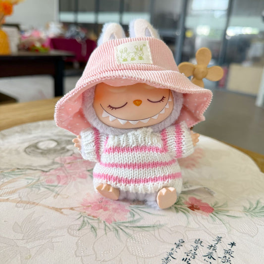 Only clothes] second generation labubu doll clothes Labubu sit party doll clothes brushed hat striped sweater