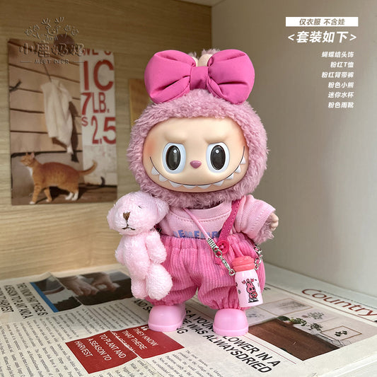 17cm Labubu Lychee Berry Doll Clothes First and Second Generation Labubu Clothes Vinyl Doll Pink Replacement