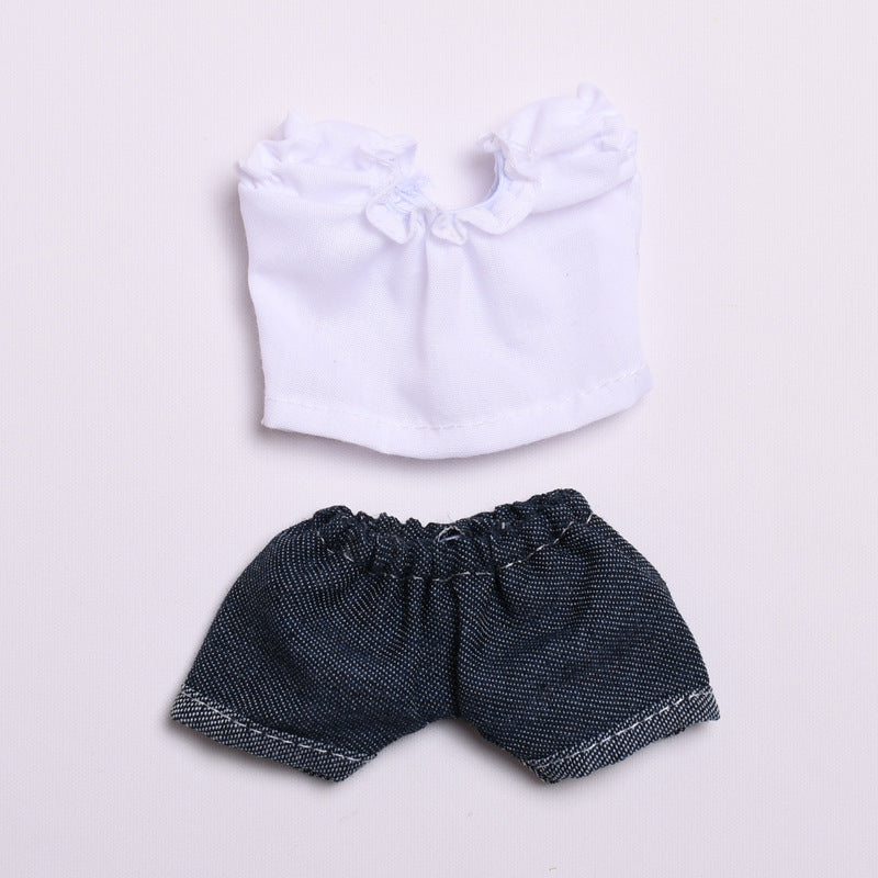 Labubu Doll Outfit - 17cm Vinyl Doll Clothes Set (T-Shirt & Denim Shorts)