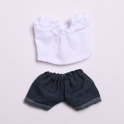 Labubu Doll Outfit - 17cm Vinyl Doll Clothes Set (T-Shirt & Denim Shorts)