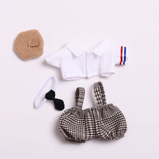 Labubu Doll Casual Plaid Suspenders Outfit with Bow Tie