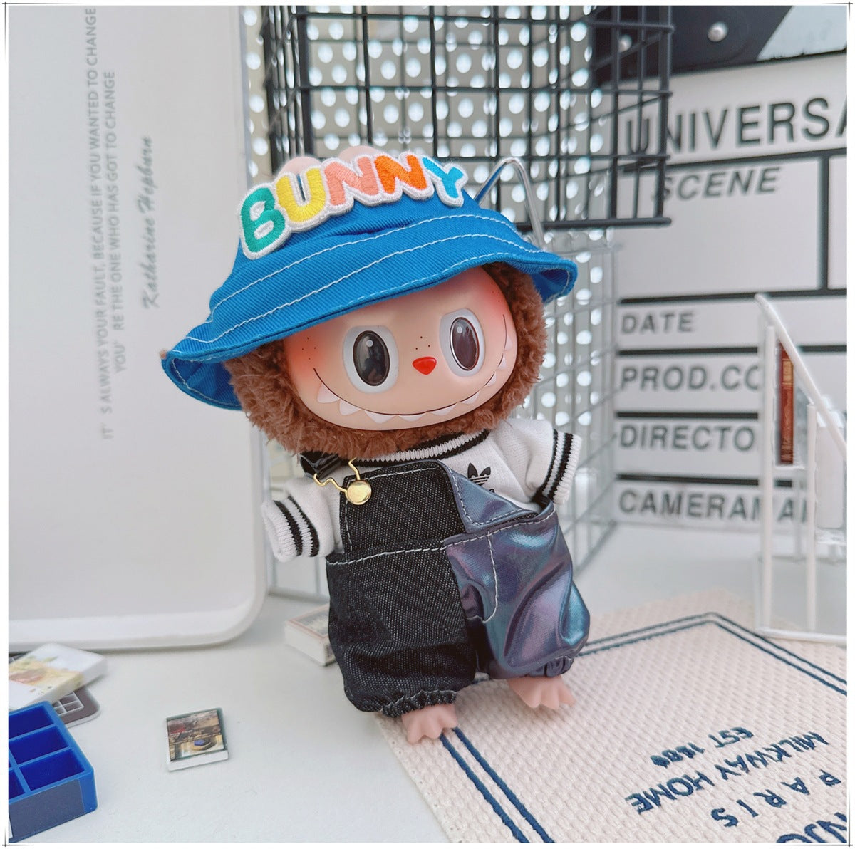 Labubu Doll Outfit - One Shoulder Cool Overalls & T-Shirt Set