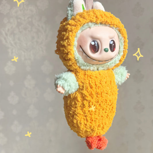 in stock New labubu17cm Blind Box Rab Cloth Eye-catching Bag Fried Shrimp Doll Clothes Woven Sleeping Bag Clothes