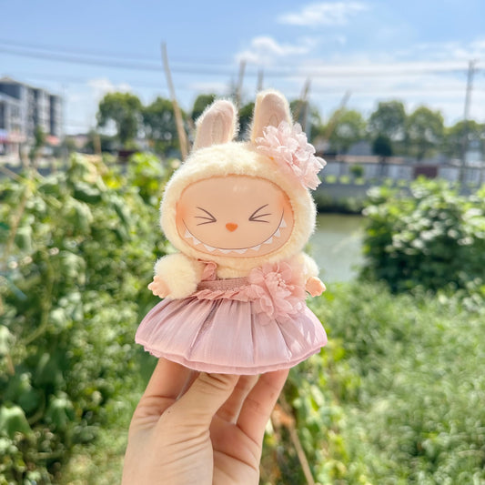 Clothes Only] Blind Box Sitting Parabu Doll Clothes Flower Bub Skirt suit Keychain LABUBU Clothes Beauty