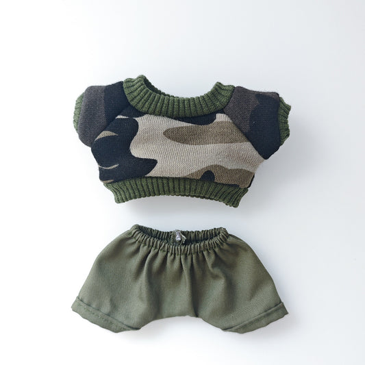Labubu Doll Camouflage Outfit with Fisherman Hat for 17cm Vinyl Dolls