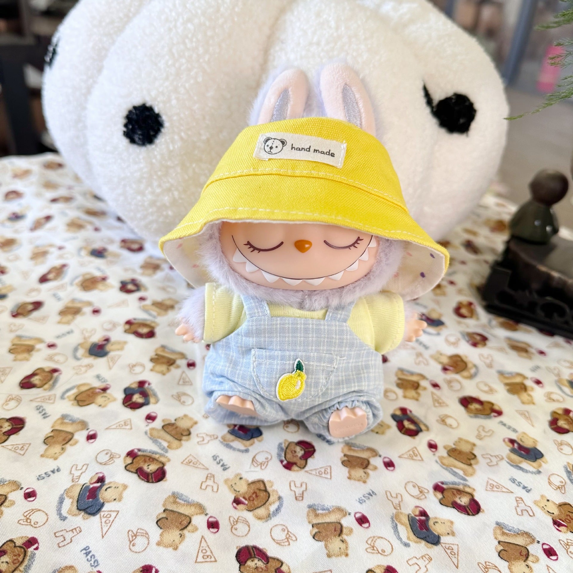 Vinyl Macaron Labu Cloth Clothes Two-generation LABUBU for Casual Plaid Two-piece Spring New Cute