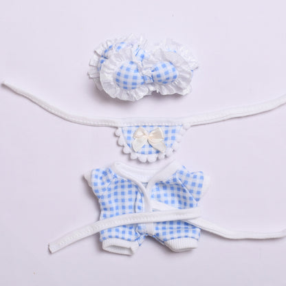 Labubu Doll Pajama Set for 2nd Gen Sitting Vinyl Pendant - Pink & Blue Plaid
