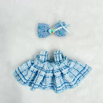 Labubu Doll Skirt Outfit with Bow and Hair Accessories - Yellow, Purple, Blue