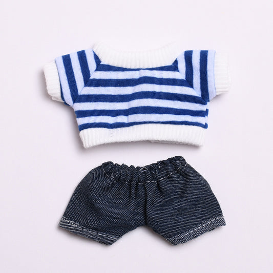Labubu Doll Outfit - 17cm Vinyl Doll Clothes Set (T-Shirt & Denim Shorts)