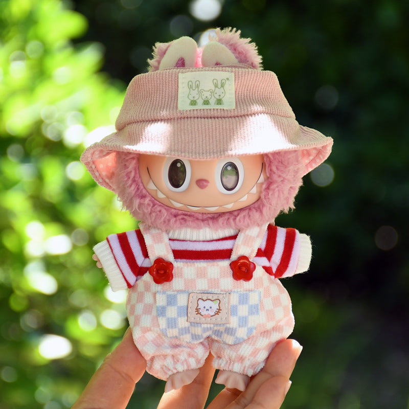 Only clothes] blind box 17cm pendant cloth cloth clothes plaid suspenders vinyl labubu cute baby pants