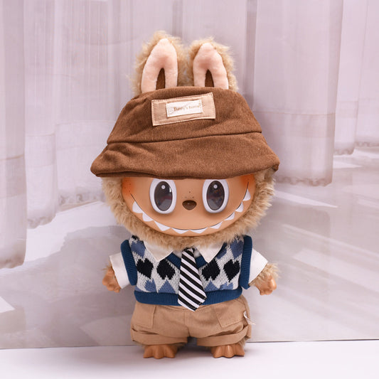 Labubu Doll Blue Gray Knitted Vest Suit for 38cm Plush Doll