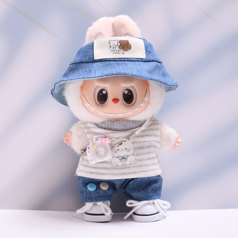 Only baby clothes] one, two and three generations of pendant labubu clothes grid striped small animal suit labubu baby clothes