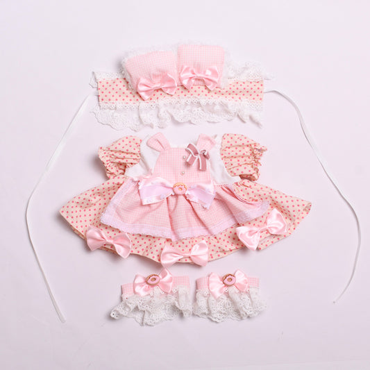 Labubu Doll Pink Polka Dot Dress for 38cm Vinyl Doll