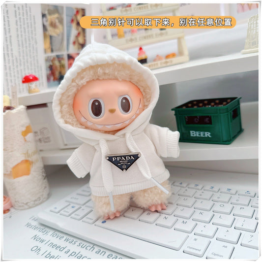 Labubu Doll Hooded Sweatshirt & Crossbody Bag Outfit for 10cm & 17cm Vinyl Dolls