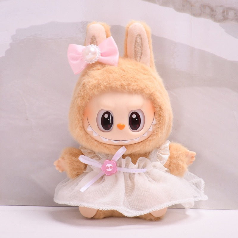 Only clothes] second generation blind box Labubu clothes key chain pull cloth sit party doll yellow love skirt