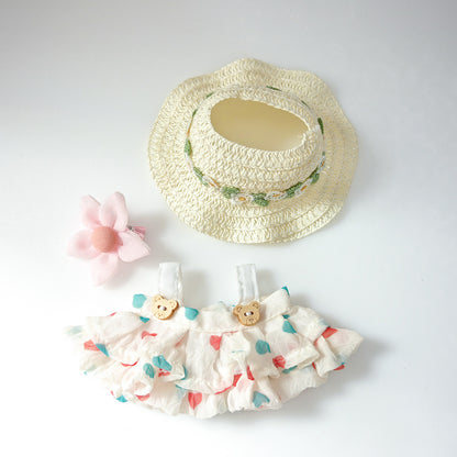 Labubu Doll Summer Outfit with Straw Hat & Accessories for 15cm Vinyl Doll
