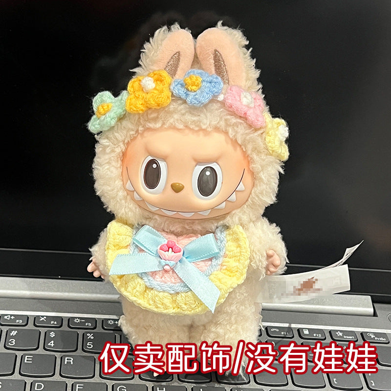 Labubu Doll Woven Headgear Vinyl Rag Clothes Hair Belt Doll Sitting Party Hat Bib