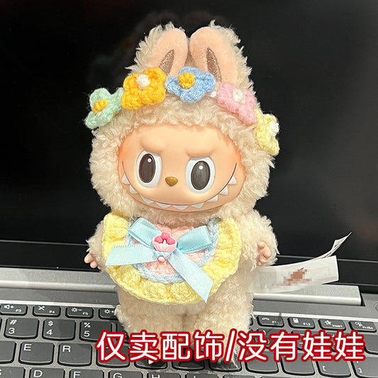 Labubu Doll Woven Headgear Vinyl Rag Clothes Hair Belt Doll Sitting Party Hat Bib