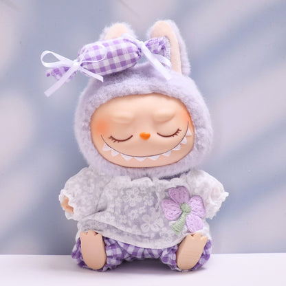 Labubu Doll Candy Flower Plaid Pants Suit - Baby Clothes for Pendant Doll