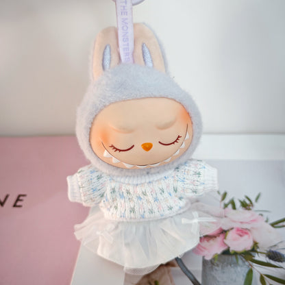 Labubu Doll Outfit Set - Knitted Sweater & Gauze Skirt with Bow Headband