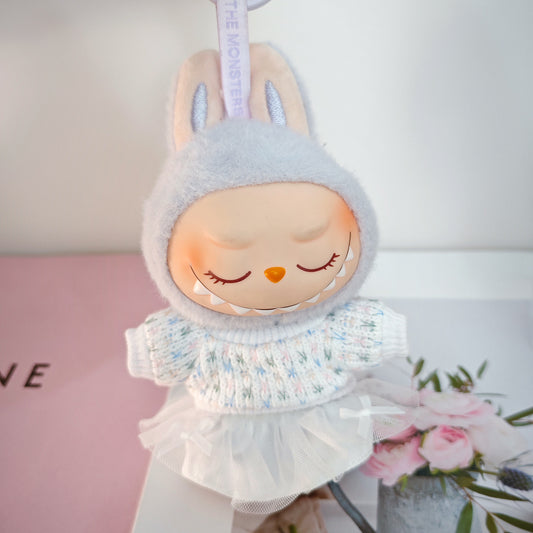 Labubu Doll Outfit Set - Knitted Sweater & Gauze Skirt with Bow Headband