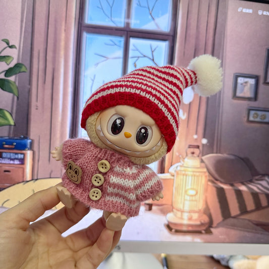 Only clothes] the first and second generation of blind box pull cloth doll clothes LABUBU for the new year pointed hat bear sweater