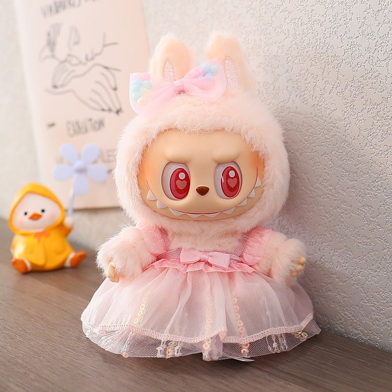 The first and second generation labubu labubu sit party vinyl doll blind box pendant doll clothes for wedding dress skirt