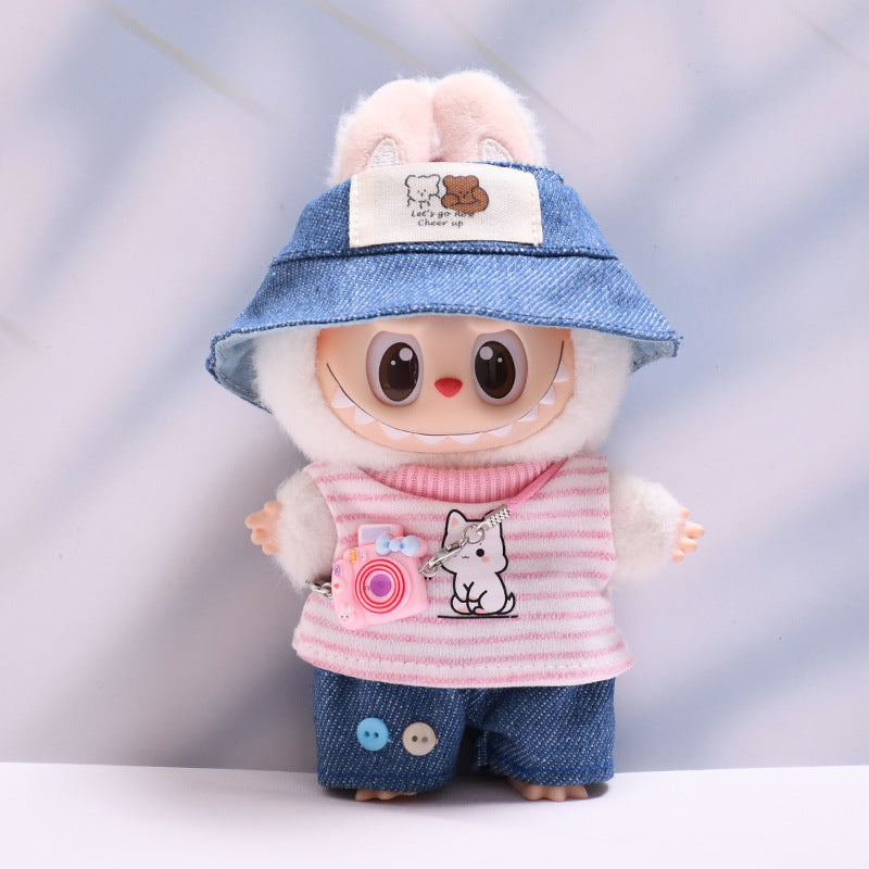 Only baby clothes] one, two and three generations of pendant labubu clothes grid striped small animal suit labubu baby clothes