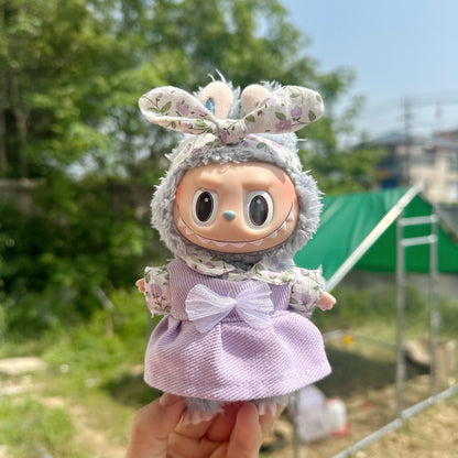 Labubu Doll Outfit - 17cm Purple Floral Overalls & Dress Set