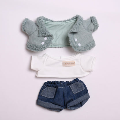 Labubu 38cm Doll Green Wool Coat Three-Piece Outfit