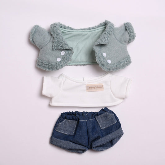 Labubu 38cm Doll Green Wool Coat Three-Piece Outfit