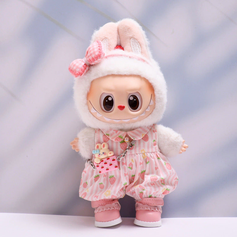 Only baby clothes] one, two and three generations of pendants labubu clothes strawberry jumpsuit suit labubu baby clothes