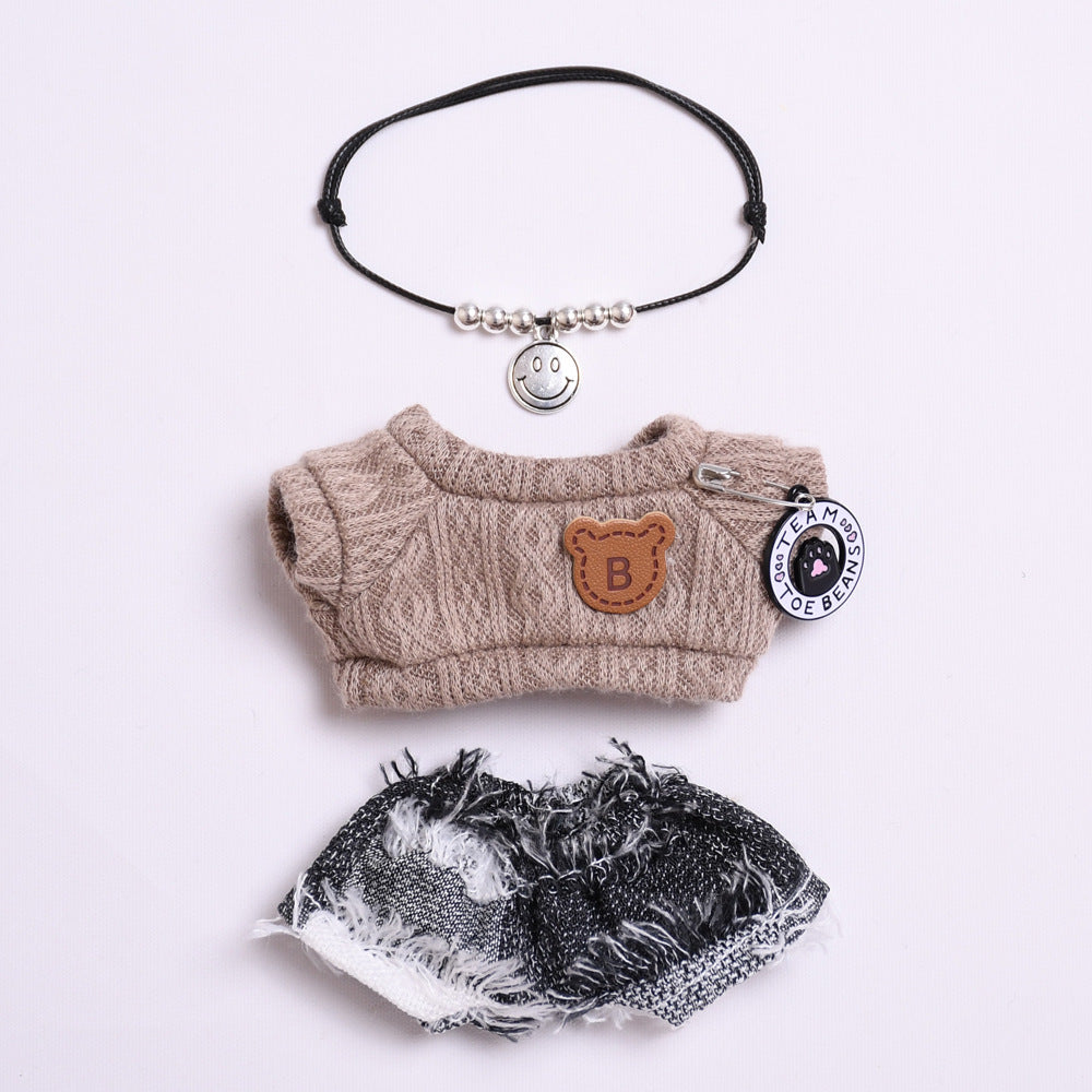 Only clothes] one or two generation pendant cloth cloth clothes striped set Denim pants coat vinyl LABUBU doll coat