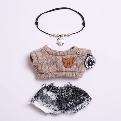 Only clothes] one or two generation pendant cloth cloth clothes striped set Denim pants coat vinyl LABUBU doll coat