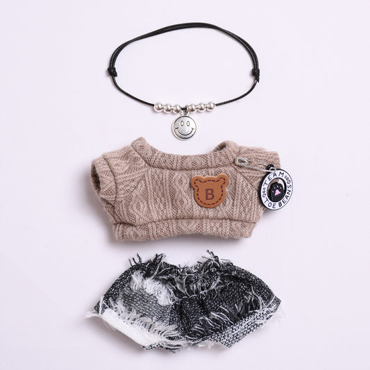 Only clothes] one or two generation pendant cloth cloth clothes striped set Denim pants coat vinyl LABUBU doll coat