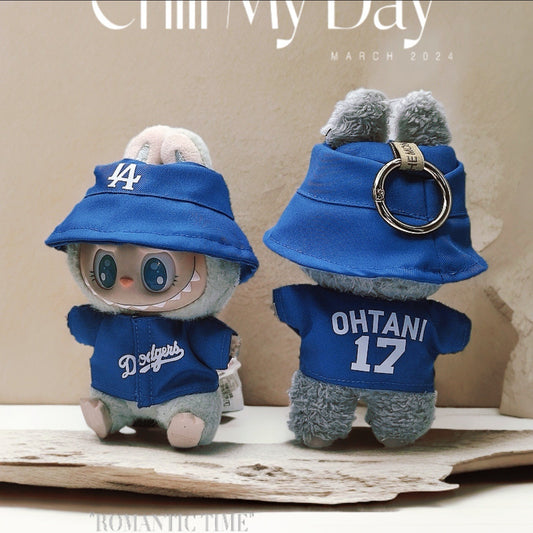 Labubu Doll Outfit - Blue & White T-Shirt with Hat for 17cm & 5cm Labubu