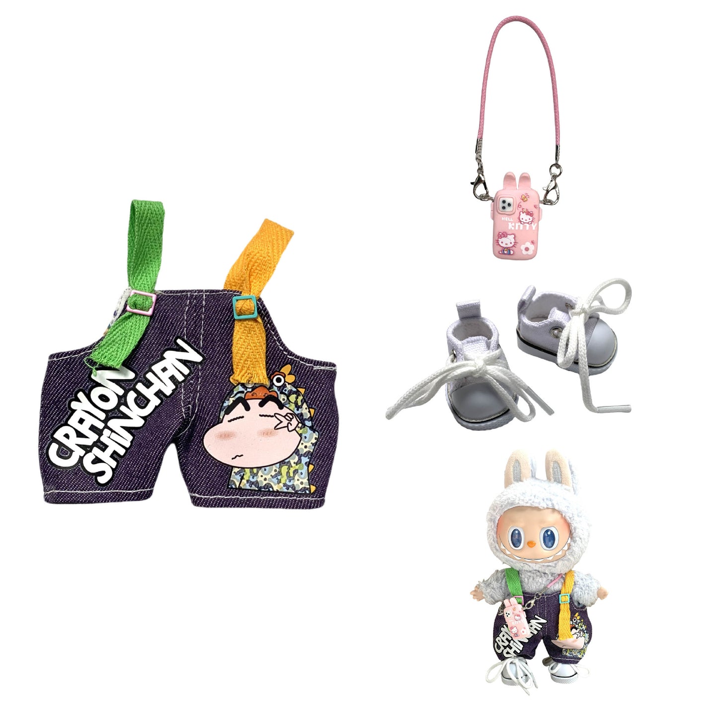 Labubu Doll Crayon Shin-chan Overalls Outfit with Accessories for 17cm Doll