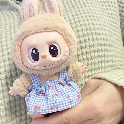 Clothes Only] LABUBU Sit Party Series Doll Doll Coat First and Second Generation Rab Cloth Houndstooth Dress