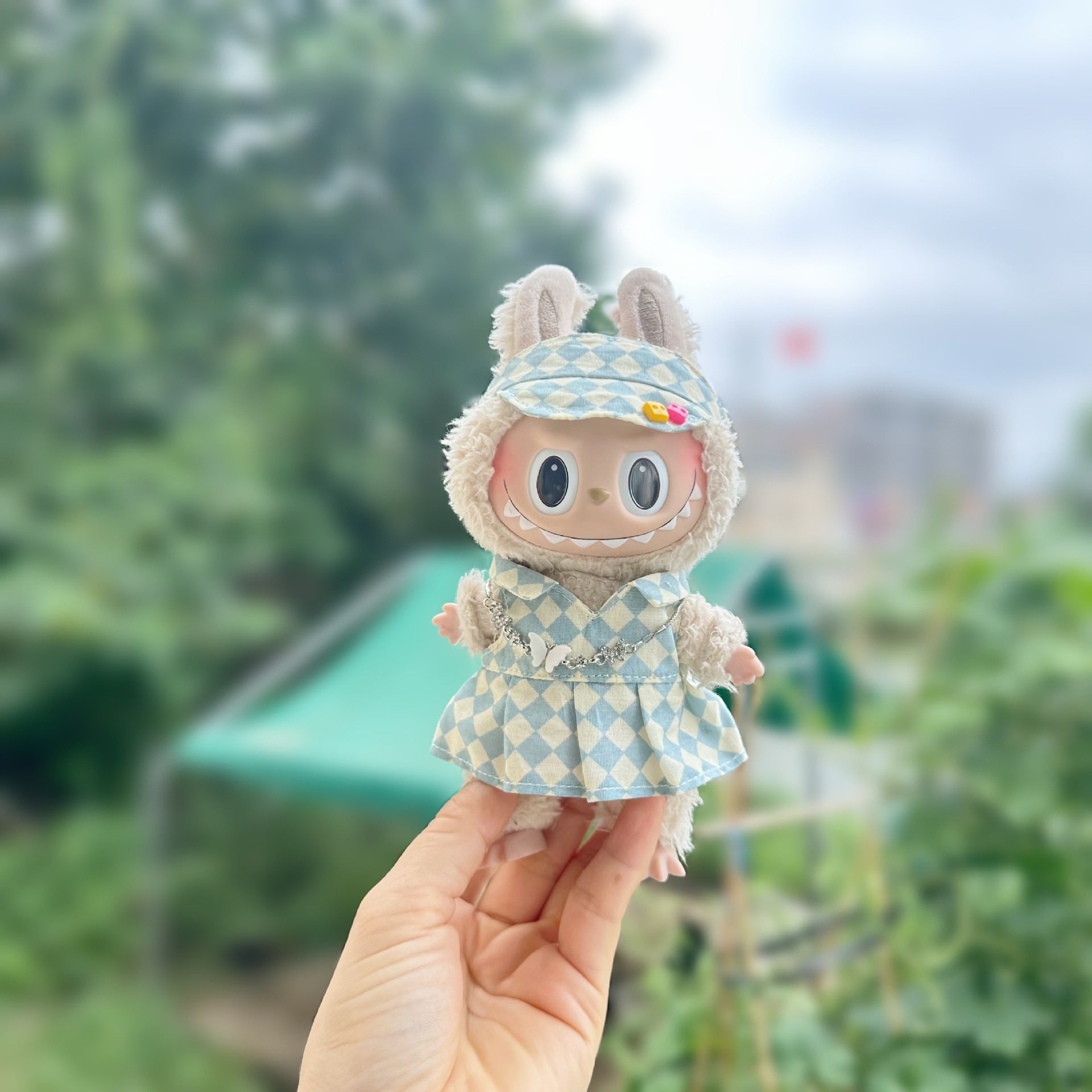 Only clothes] 17CM pendant cloth cloth clothes blind box LABUBU doll rhombus strap skirt suit new product